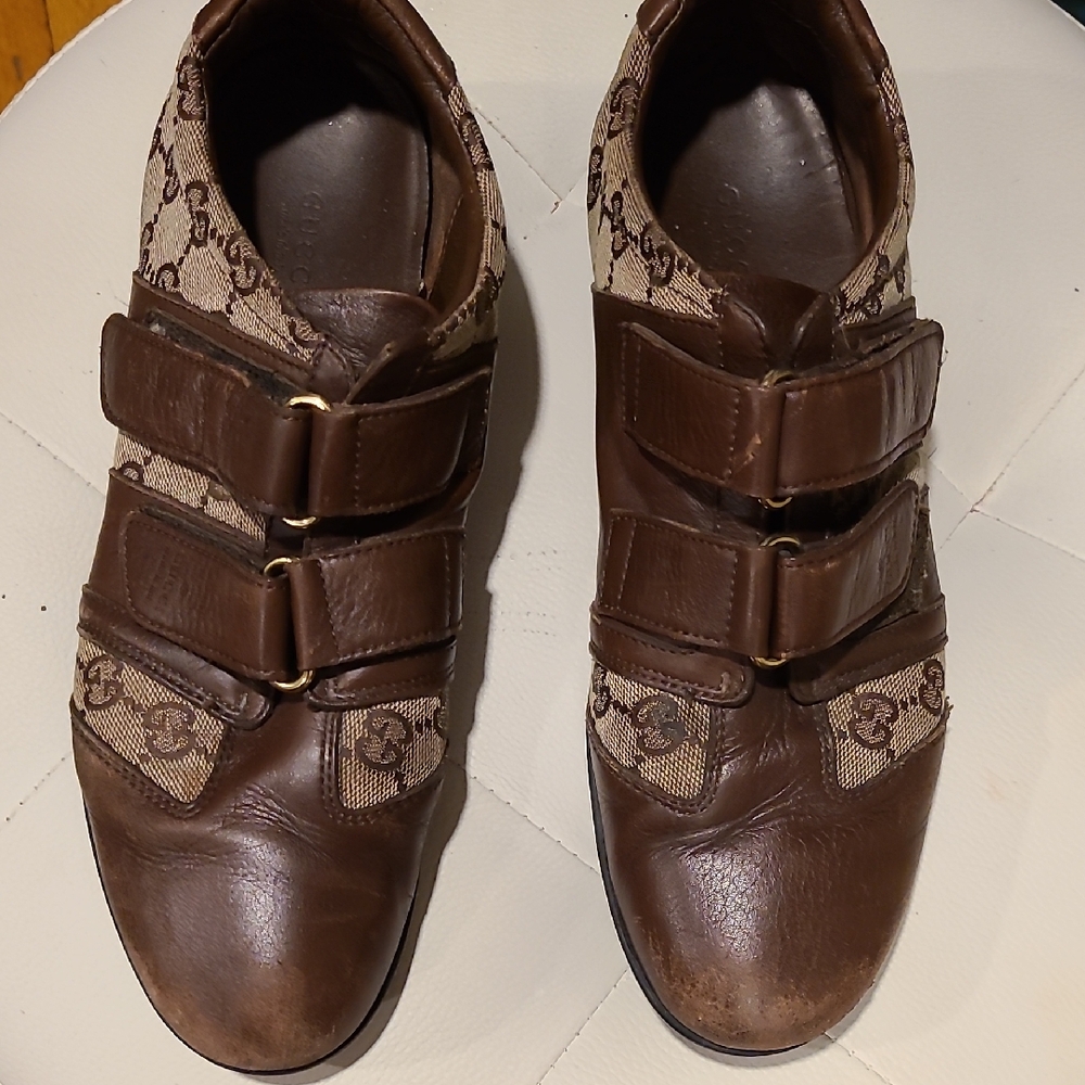 Gucci Brown Monogram Canvas and Leather Velcro Sneakers